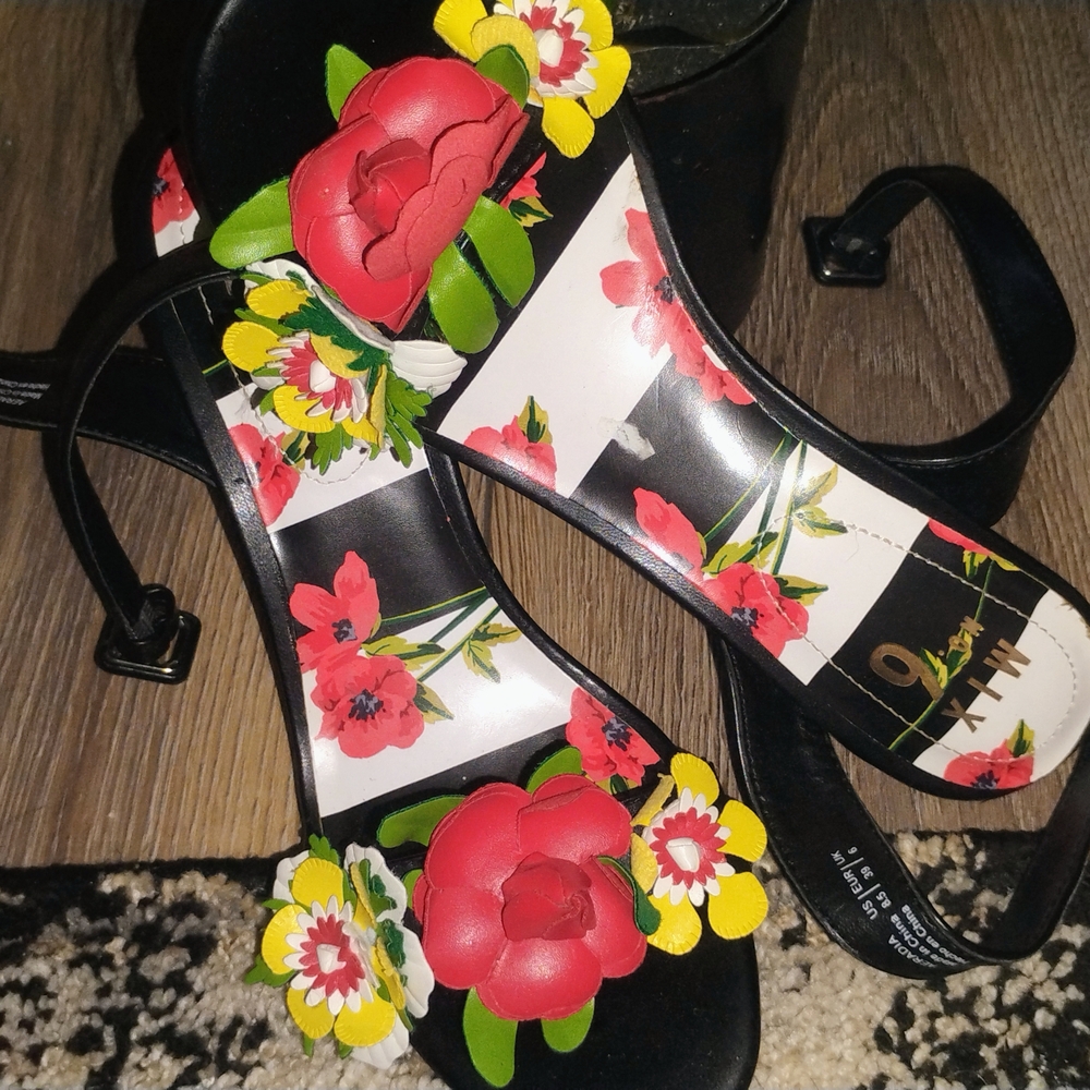Mix No. 6 Black and Red Heels with Bold Floral Design